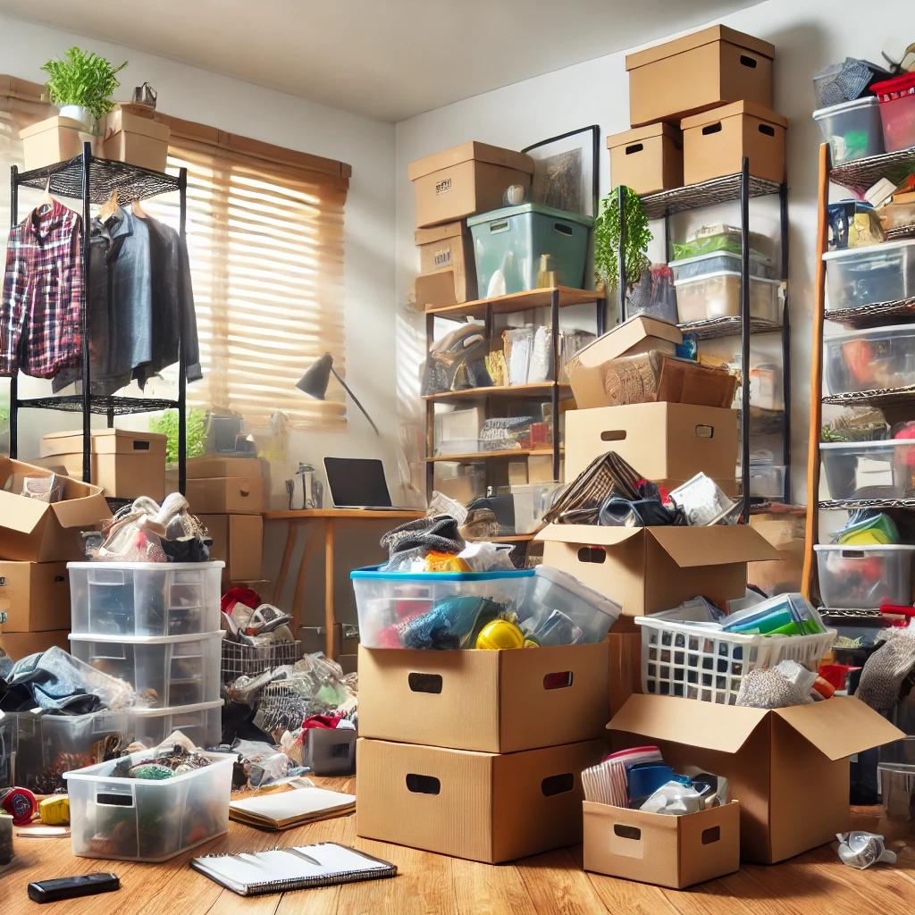 The image illustrating the mistake of buying storage solutions before decluttering